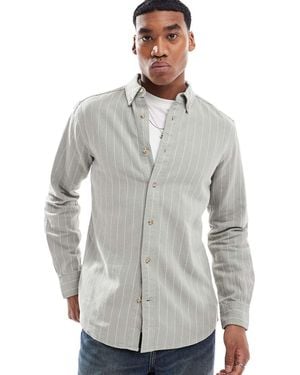 Only & Sons Camisa Verde Salvia A Rayas De Manga Larga De -Gris
