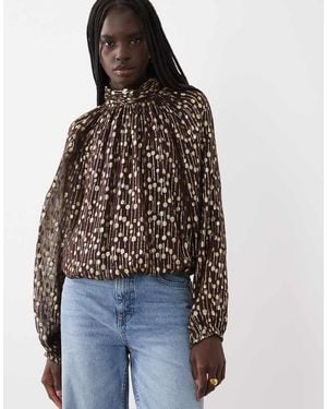 ASOS High Neck Volume Blouse - Blue