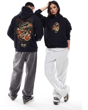 PRNT Tokyo 1987 Front And Back Print Classic Hoodie - Blue