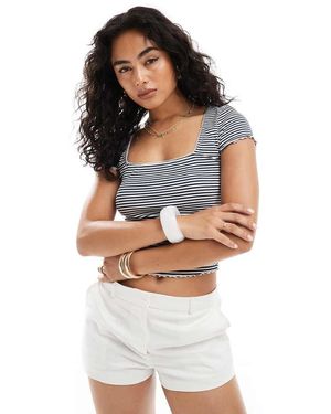 Miss Selfridge Lace Trim Rib Short Sleeve Top-multi - Multicolour