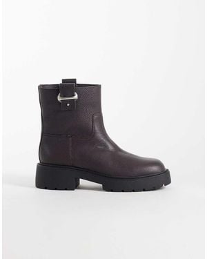 Calvin Klein Leather Chunky Ankle Boots With Buckle - Blue