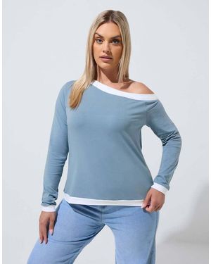 Yours Clothing Contrast Off Shoulder Top - Blue