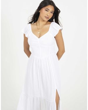 Brave Soul Midikleid mit volantärmeln und bustier - Weiß