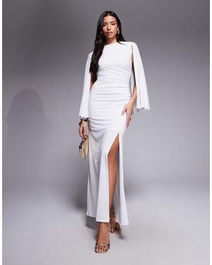 TFNC London Slinky Cape Sleeve Ruched Side Maxi Dress - White