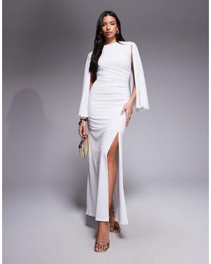 TFNC London Slinky Cape Sleeve Ruched Side Maxi Dress - White