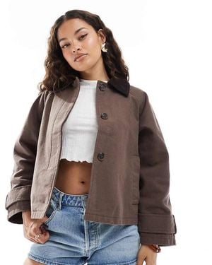 ASOS Asos Design Petite Barn Jacket With Contrast Collar - Brown
