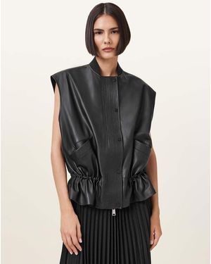 AllSaints Chaleco Sofi Lea De - Negro