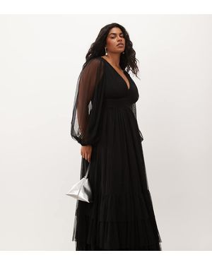 Lace & Beads Plus Abito Lungo A Strati Con Maniche - Nero