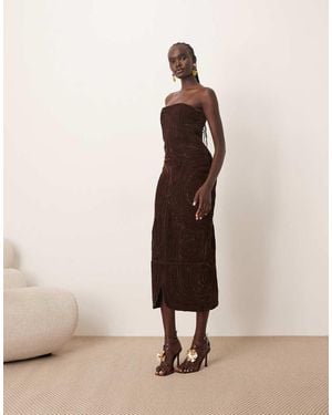 ARRANGE Vestido Midi Con Escote Palabra De Honor Y Diseño Bordado Rouleau De Terciopelo De - Neutro