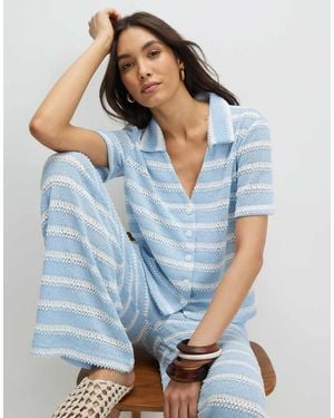 River Island Short Sleeve Striped Crochet Shirt - Blue