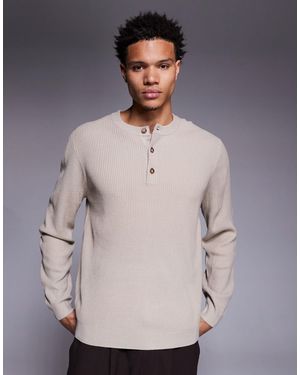 ASOS Long Sleeve Knitted Rib Henley Neck T-Shirt - Gray