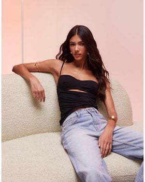 Oh Polly Esme Modal Ruched Layered Tank Top - Black