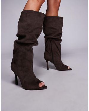 ASOS Clarity - bottes peep toes souples hauteur genou en suédine - taupe - Noir