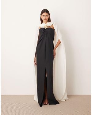 ARRANGE Crepe Column Maxi Dress With Contrast Drape Back - Natural