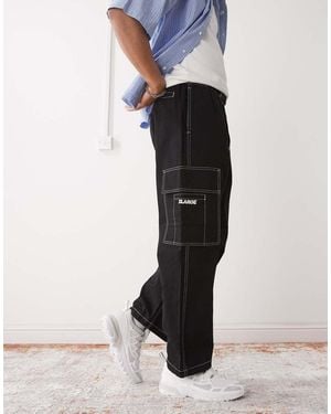 X-Large Contrast Stitch Pull On Trousers With Utility Belt Detail - Black