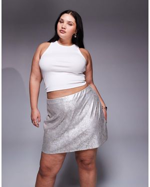ASOS Curve Metallic Faux Leather Mini Skirt - Gray