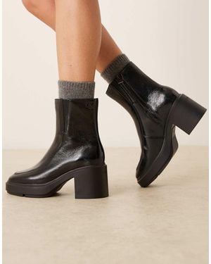 Calvin Klein 100% Leather Block Heel Ankle Boots - Black