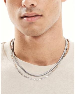 ASOS 2 Pack Waterproof Stainless Steel Snake And Link Chain Necklace - Natural