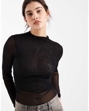 New Look Mesh Ruched Side Bodysuit - Black