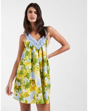 ASOS V-neck Smock Poplin Mini Sundress With Lace Overlay - White