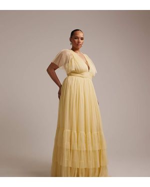 Lace & Beads Plus Bridesmaid Madison Flutter Sleeve Maxi Dress - Natural