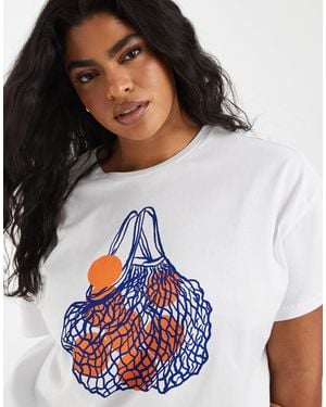 Pieces Plus Pieces Curve Oversized Shopping Bag Graphic T-shirt - White