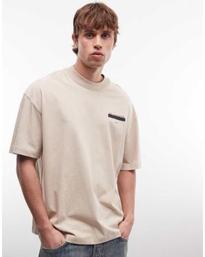 AllSaints Redact Oversized Embroidered Logo T-shirt With Back Print - Natural