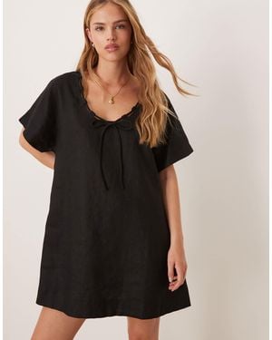 Vrg Grl Nellie Linen Mini Smock Dress - Black