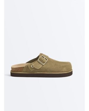 Oysho Split-leather Buckled Mules - Brown