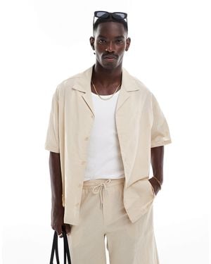 Sixth June Chemise d'ensemble oversize à manches courtes en lin mélangé - beige - Neutre