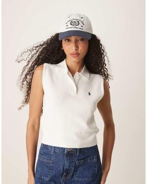Polo Ralph Lauren Icon Logo Cropped Sleeveless Polo Shirt - White