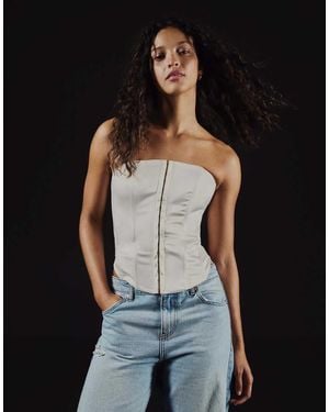 Bershka Sateen Bandeau Top - Black