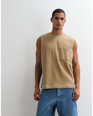 ASOS Heavyweight Oversized Tank With Contrast Stitch And Pocket - Natural