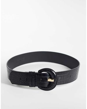 Vero Moda Textured Large Round Buckle Belt - Black