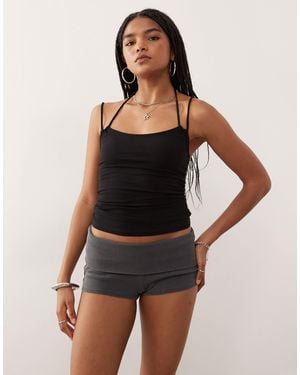 Weekday Jersey Ribbed Hot Pants With Fold Over Waistband - Black