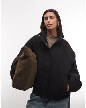 Weekday Wool Blend Jacket With Funnel Neck Collar - Black