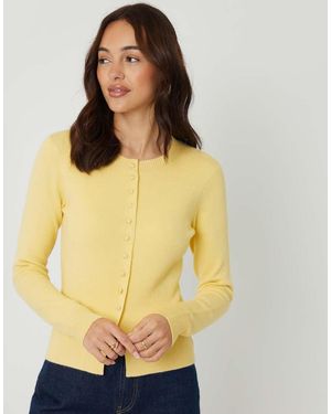 Threadbare Crew Neck Compact Knitted Cardigan - Yellow