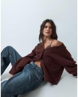 ASOS Relaxed V Neck Cardigan With Wool - Brown