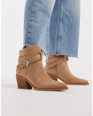 SEQWL Botines Color Topo De Caña Baja De Estilo Wéstern Con Detalle De Hebilla De Antelina De -Neutro - Azul