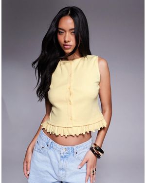 ASOS Mini Rib Button Through Top With Mini Frill Hem - Gray