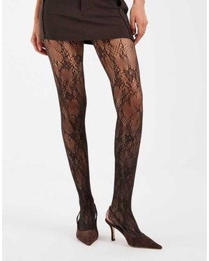 Vero Moda Medias Con Detalle De Encaje En Marrón Chocolate - Negro