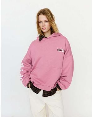 Pull&Bear Sweat à capuche avec imprimé ski club - Rose