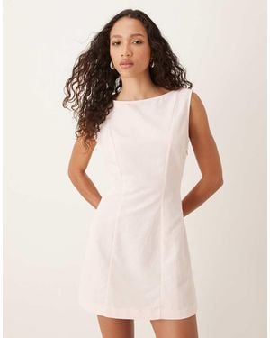 ASOS Linen Blend Slash Neck Mini Dress - White