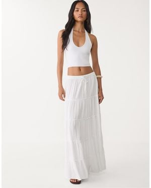 Stradivarius Panelled Midi Skirt - White
