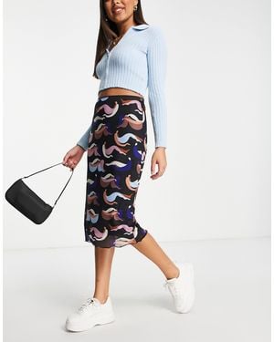 Monki People Print Mesh Midi Skirt - White
