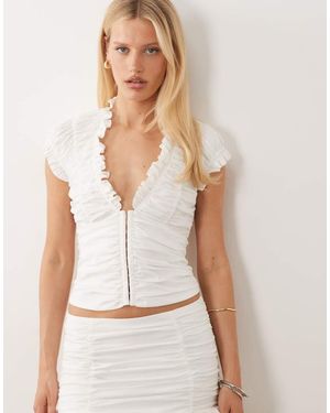 I.AM.GIA Zeya Cotton Rich Poplin Ruffle Trim Cap Sleeve Top - White