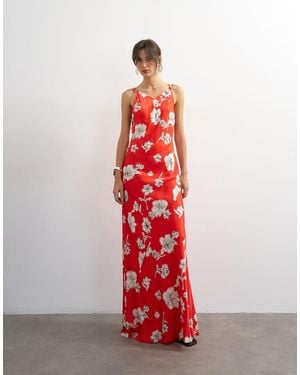 TOPSHOP Satin Twist Strap Maxi Dress - Red