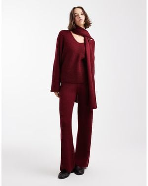 4th & Reckless Ribbed Knitted Wide Leg Trousers Co-ord - Red