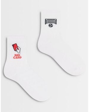 ASOS 2 Pack Socks With Football Graphic - Natural