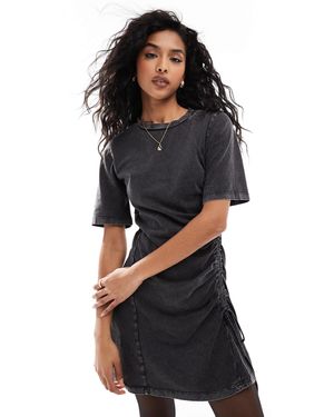 Object Ruched Side Mini T-shirt Dress - Black